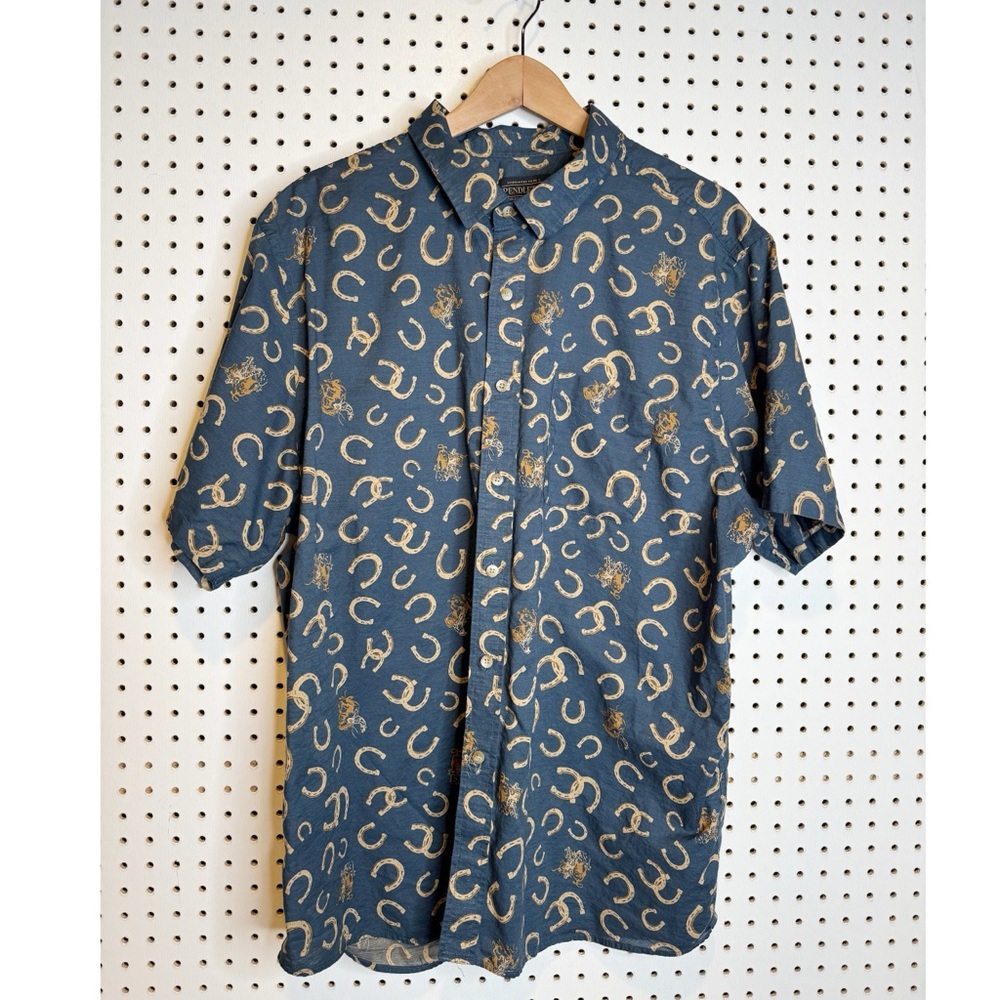 Pendleton | Mens Short Sleeve Shoreline Cotton Shirt in Navy Horseshoe Print XXL